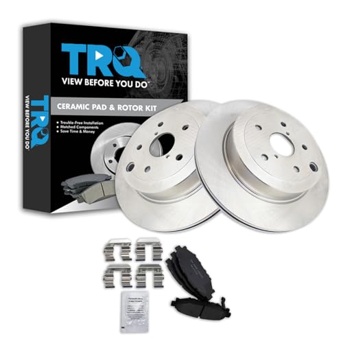 Image of TRQ Rear Brake Pad and Rotor Set Ceramic Compatible with 2008-2014 Subaru Impreza WRX STI 2011-2014 Impreza WRX STI Limited 2010 Special Edition