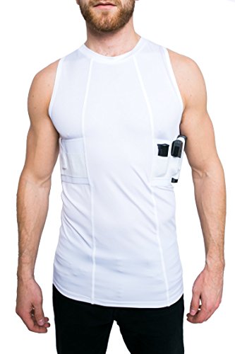 Graystone Holster Tank Top Shirt Concealed Carry Clothing For Men - Easy Reach Gun Concealment Sleeveless Compression Ccw Vest Tactical Clothes, X-Large, White #TOP4