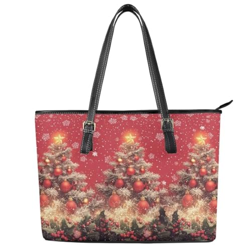 Image of Coldinair Christmas Leather Tote Bag for Women with Zipper Large Shoulder Tote Bag Shopping Casual Travel Bag Handbag Purse