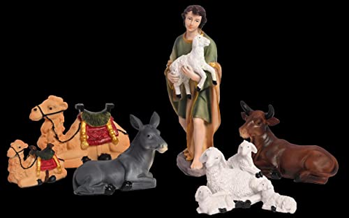 Image of KariGhar Resin 7 Pcs Animals With The Shepherd for Christmas Nativity Scene, Crib Decoration, Kudil Set, Various Other Decoration and Gifting, 8 Inch