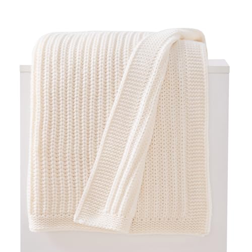 Chunky Knit White Throw Blanket for Couch Soft...