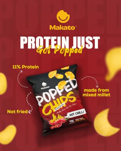 Image of Makato Teekha Treat Pack, Pack of 5 (2 Hot Chilli + 2 Dilliwala + 1 Achari) | Crispy & Light Snack | Non-Fried Low Oil Chips | Crunchy Namkeen for Tea Time & Anytime Munching | Light Texture
