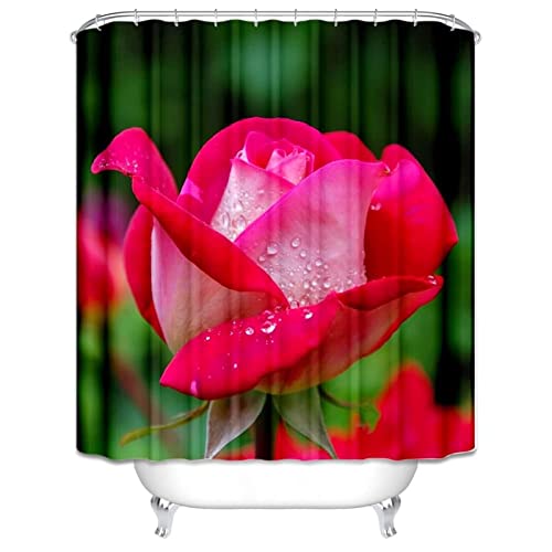Rideau de douche 180x200cm polyester à imprimé fleur rose KnSam étanche - 3