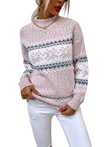 KANDEMY Damen Weihnachtspullover mit Stehkragen Christmas Pullover Warm Strickpullover mit