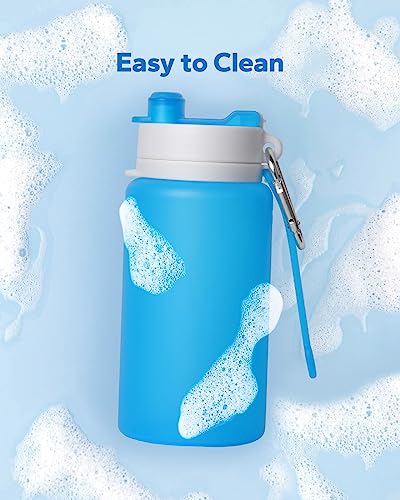 Mcomce Collapsible Water Bottles, Foldable Water Bottles For Travel & Collapsable Water Bottle With Clip For Backpack, Portable Silicone Water Bottle, Collapse Water Bottles For Travel (20Oz, Blue) #TOP5