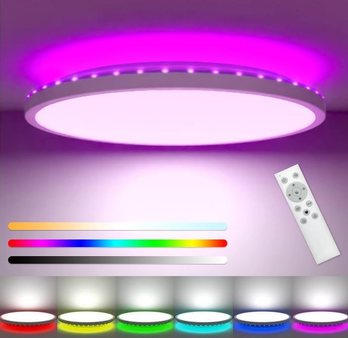 zemty 30CM LED Ceiling Light Dimmable, 24W 3200LM Bathroom Lights Ceiling with Remote Control, RGB Color Changing, 3000-6500K, Timer & Memory, Round Flush Ceiling Lamp for Bedroom Living Room Kitchen