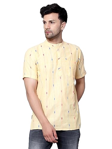 Image of LATEST CHIKAN Men's Cotton Regular Casual Strped Short Kurta Half Sleeves - (SK-LJ.DS.AS)
