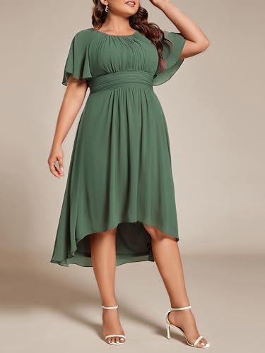 Image of Ever-Pretty Women's Plus Size Formal Wedding Guest Dresses for Curvy Women A Line Chiffon Midi High Low Cocktail Dress