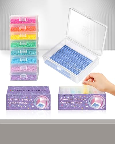 Image of forever young 8PCS Diamond Painting Storage Containers Trays | 2-in-1 design keeps diamond art beads organized. Provides bead storage and line-up, with a box package for a tidy workspace.