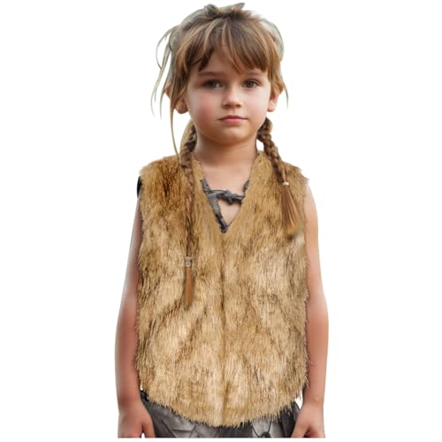 keland Fellweste Kinder Kunstfell Wikinger Fell Ärmellose Weste Mädchen...