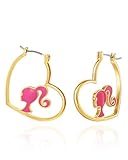 Barbie Heart Hoop Earrings, 18k Yellow Gold Flash-Plated Barbie Earrings for Women, Barbie Jewelry Official License