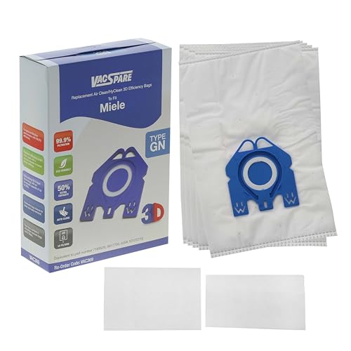 Vacspare Vacuum Microfibre Bags, Type GN, Pack Of 5 With 2 Filters Compatible With Miele C1, C2, C3, Cat & Dog Vacuum Cleaners