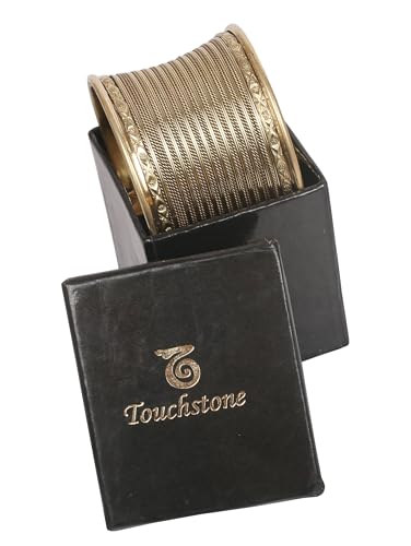Image of Touchstone Indian Bollywood Desire Brass Base Exotic Workmanship Free Size Cuff Bracelet in Antique Gold Or White Or Copper Tone for Women.