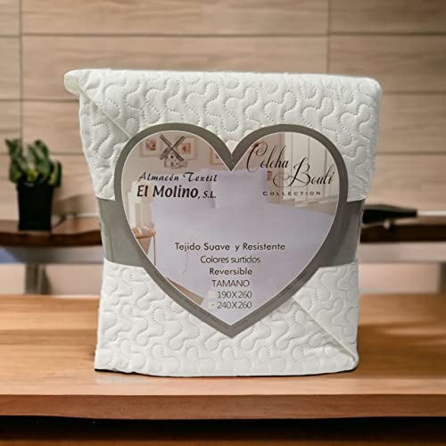 Colcha Lisa economica,Reversible de la Colección El Molino - Colcha de Verano Lavable a Máquina para Cama Individual y Matrimonial - Color Blanco,Envío Rápido y Gratis. (Cama Individual ( 190 X 240CM ))