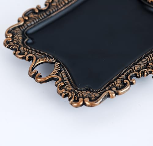Image of Funly mee 8 x 7 inches Antique Trinket Dish Vintage Jewelry Tray, Ring Holder (Black & Gold, M)
