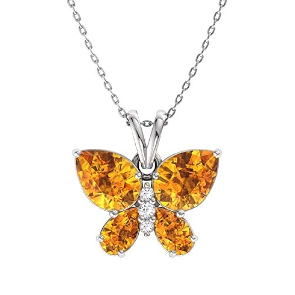 Diamondere - Collana con ciondolo a forma di farfalla, in oro 9 carati, con pietre naturali e certificate, con catenina da 0,95 carati