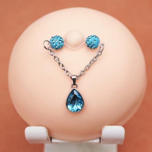 Non-Piercing Nipple Barbells Faux Nipple Rings Adjustable Crystal Fake Nipple Chain Jewelry4