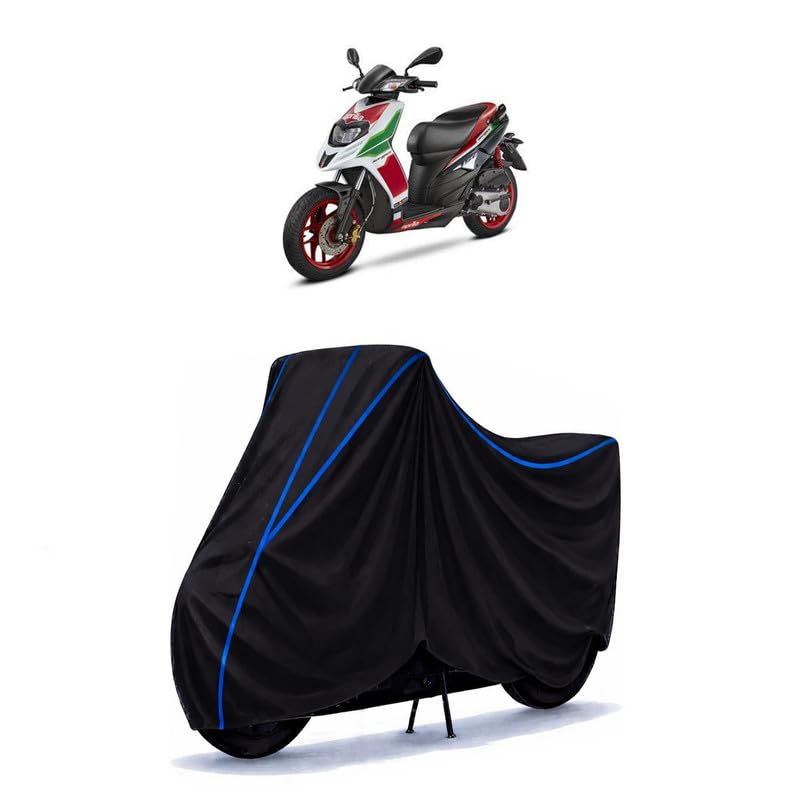 Image of Scooty Cover Water Resistant for SR-150 | Universal Scooter & Bike Cover | Heavy Duty UV Protection | Dust, Rain & Scratch Protection | Elastic Fit All Weather Indoor Outdoor | Black with Blue Piping