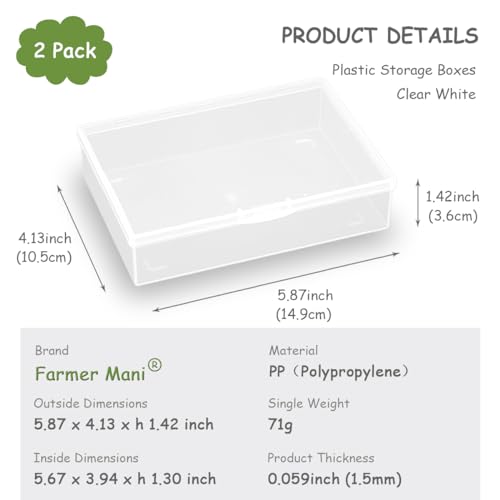 Image of 2 Pack Rectangle Plastic Clear Storage Containers Box (5.87 x 4.13 x 1.42 in), Clear Plastic Beads Storage Containers Box with Lid for Beads, Coins, Safety Pins and Other Craft Jewelry Watch Findings