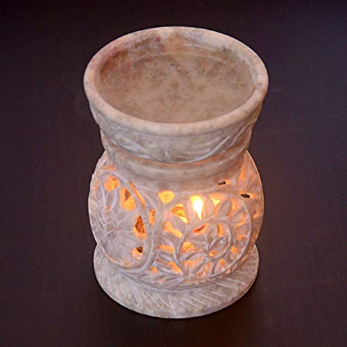 Hashcart Decorative Oil Diffuser - Soapstone Votive Candle Holder for Gift & Décor