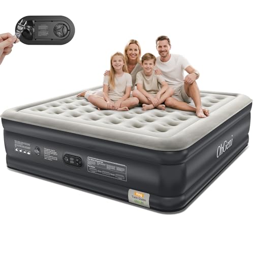 OhGeni King Air Mattress Family Choice Award with Built-in Pump,18'' Comfortable Blow Up Colchones Inflables Mattress for Home,Guests, Portable Air Bed for Adults, Airbed Supports Up to 700 lbs,Black