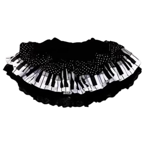Piano Skirt Trendy Piano Key Pleated Cute Lace Skirts with Elastic Waist for Women Teens Girls, Black and White