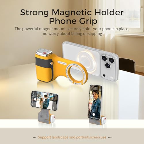 Image of Upgraded Mag-Safe Magnetic Camera Handle Grip with Extended Magnetic Phone Mount with Carabiner & Thumb Rest, Detachable Rechargeable Shutter Remote Compatible with iPhone Pro Max for Video Calls /TK
