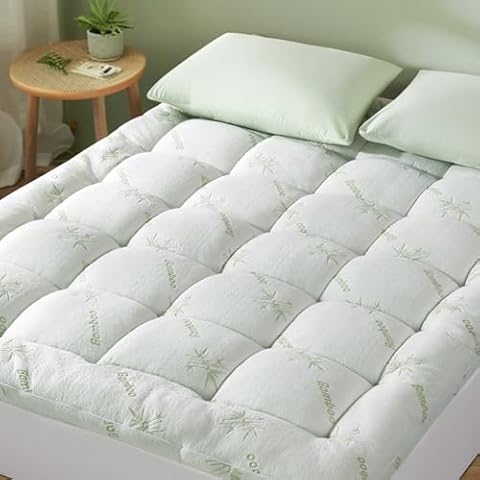 Shilucheng Cooling King Mattress Topper, Extra Thick 1200 GSM Down Alternative Fill, Soft Mattress pad for Back Pain, Bed Mattress Topper with 8-21" Deep Pocket (Green, 78"x80") Cover