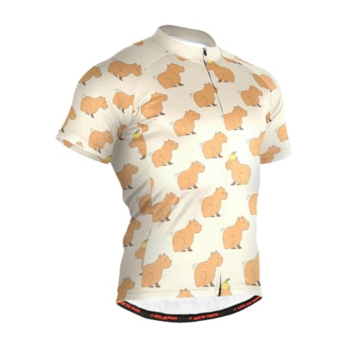 JHKKU Cute Capybara Men's Cycling Jersey Shorts Sleeve Road Bike Bicycle Shirt Full Zip MTB Clothing Trek Top XXL