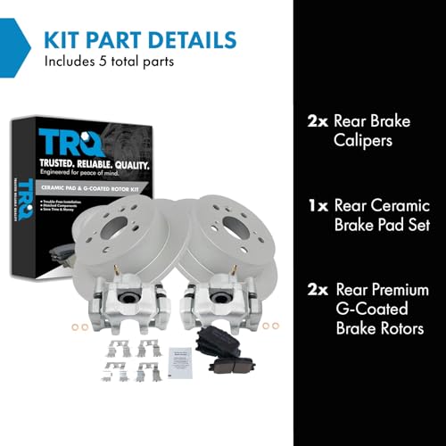 Image of TRQ Rear Ceramic Brake Pad and Rotor Set Coated Compatible with 0203 Lexus ES300 0406 Lexus ES330 0206 Toyota Camry Japan Built Models 1st VIN Digit J | TRQ Rear Ceramic Brake Pad and Rotor Set Coated