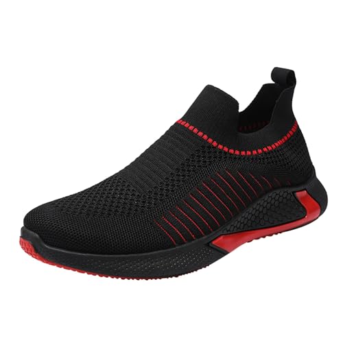 Zapatillas de correr para hombre con parte superior de punto transpirable, tenis deportivos ligeros con suela acolchada, diseño elástico de ajuste de calcetín, suela antideslizante, ajuste cómodo sin