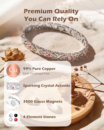 Bracelet magnétique en cuivre Jeracol pour femme orné de cristaux avec outil de réglage - 2