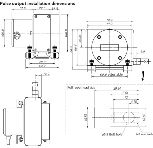 Codificador de desplazamiento lineal de cable LPS-S 800mm sensor de posición industrial RS485 7