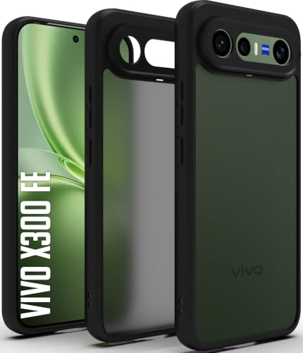 Image of RIGGEAR Shockproof Sleek Hybrid Armor Back Cover Case for Vivo X300 FE 5G (Smoke Black Matte PC + Black TPU Bumper)