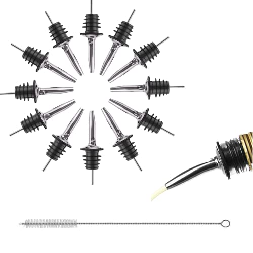 Norhogo Tappo Versatore Dosatore in Acciaio Inox, 12 PCS Versatori In Acciaio Inox, con 1 Spazzole, Versatore Tappo Versatore Salvagoccia per Liquore Vino Olio Cocktail Succo