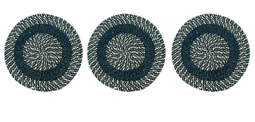 Image of Cotton Round Doormat for Entrance|Handmade Cotton Doormat | Quick Dry, Washable Door Mat for Home, Bathroom & Bedroom - 16 Inch Small (Green-3w)