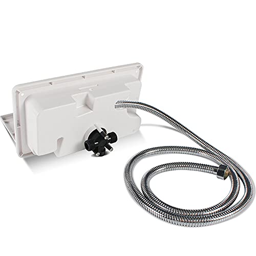Image of Riloer RV Exterior Shower Box Kit Exterior Shower Box Shower Head Hot Cold Switch with 2 Keys for Marine Boat RV Motorhome Caravan Camper Accessories