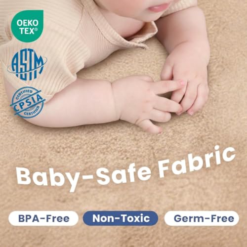 Image of Baby Play Mat for Floor,1.3 inch Thick Memory Foam Tummy Time Mat,Soft Coral Velvet Nursery Rug,Extra Large Non Slip Crawling Mats for Living Room(Light Brown)