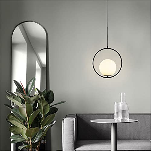 Image of Vintage Pendant Light 1-Light Black Glass Globe Ceiling Pendant Lamp Chandelier Oval Shape Hanging Pendant Light Fixtures for Bedroom Living Dining Room Kitchen (Round(25cm))
