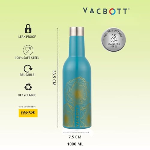 Image of CLAY CRAFT VACBOTT Ivy Wine Double Walled|18 Hours Hot and 24 Hours|Cold Vacuum Insulated Flask Bottle|2 Piece, 1000 ml Steel Bottles for Travelling|BPA-Free|BIS Certified|1Year Limited Warranty