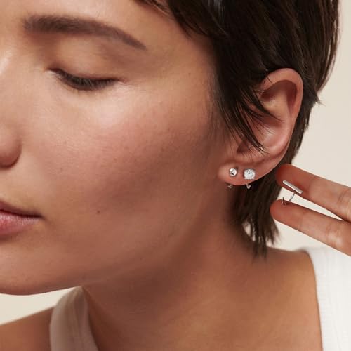 Image of CHIC & ARTSY 925 Sterling Silver Half Hoop Earrings for Women, Small Huggie Hoops Set with Ball Bar Star Moon Cross & Pearl, Lightweight Comfort Fit Everyday & Sleep Earrings