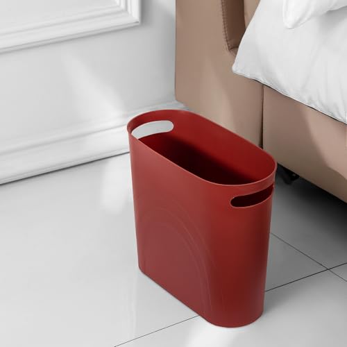 Image of rejomiik Small Trash Can, 3.5 Gallon Slim Garbage Can Plastic Waste Basket with Handles Container Bin for Narrow Spaces Bathroom, Bedroom, Kitchen, Office at Home, Red