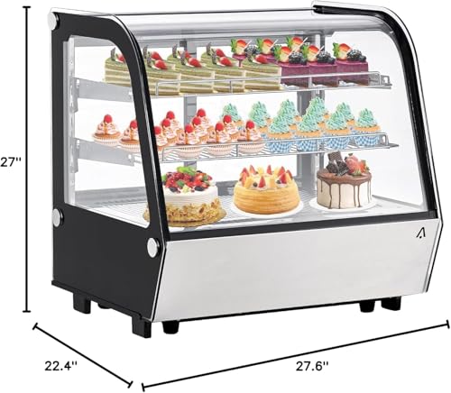 Image of 6.5 Cu.Ft Countertop Refrigerated Display Case - Commercial Bakery Refrigerator with LED Lighting, Auto Defrost & Sliding Glass Door for Cafe, Restaurant, Dessert Display