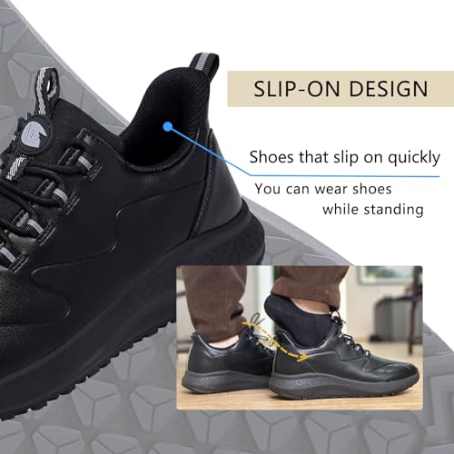 Non Slip Work Shoes for Men Slip on Waterproof Kitchen Chef Restaurant Walking Sneakers Comfortable Food Service Working Footwear Leather Nursing Shoe4