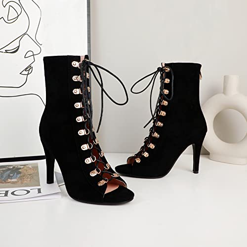 TINRYMX Women Open Toe Dance Boots Lace Up High Heel Boots Ankle Booties Latin Dance Shoes, Model-DSB953