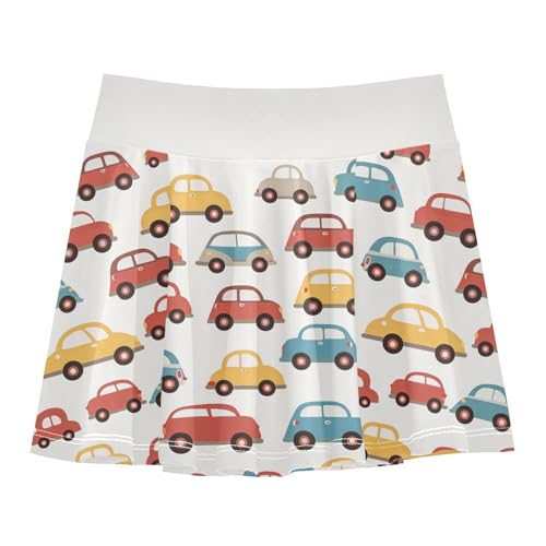 visesunny Girls Flowy Pleated Skirt Cartoon Car Taxi Pattern Tennis Golf Fashion Short Skorts for Casual Dance Outfit