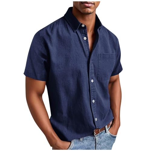 Camisa de Hombre de Manga Corta Camisa Casual para Hombre con Planchado Fácil Camisa de Hombre con Bolsillos Tallas Grandes Camisa de Verano Botón Abajo Camisas de Regular Fit Camisa de Verano, marine