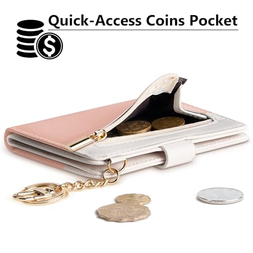 Image of Airkit Small Wallet Women RFID, PU Leather Card Holder with Keychain | Slim Compact Zipper Coin Purse for Ladies, Travel Holiday Gifts for Mom, Cute Mini Bifold Wallets