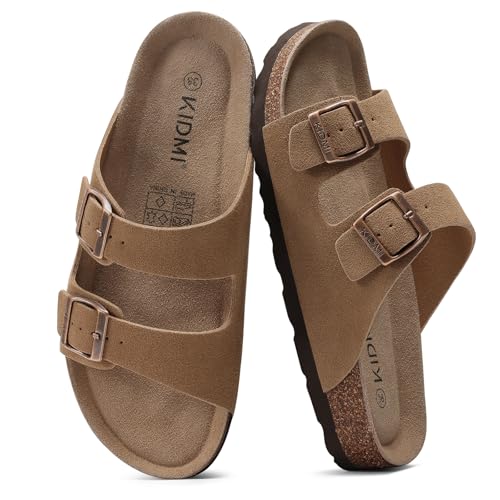 Image of KIDMI Unisex Summer Sandals Arch Support Cork Footbed Slide Sandals with Double Adjustable Buckle for Women Men