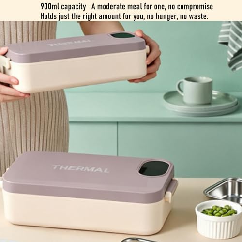 Denash Elektrische Lunchbox, 304 Edelstahl-Digitalanzeige, Wiederaufladbarer Tragbarer Speisenwärmer, mit Eingebautem 7200-mAh-Li-Akku, für Büro-Reiseauto